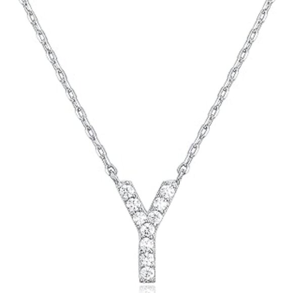 14K White Gold Initial Necklace Letter Dainty Diamond Gift Present P - Z - Picture 10 of 12